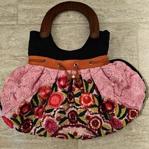Embroidered Flower and Lace Handbag